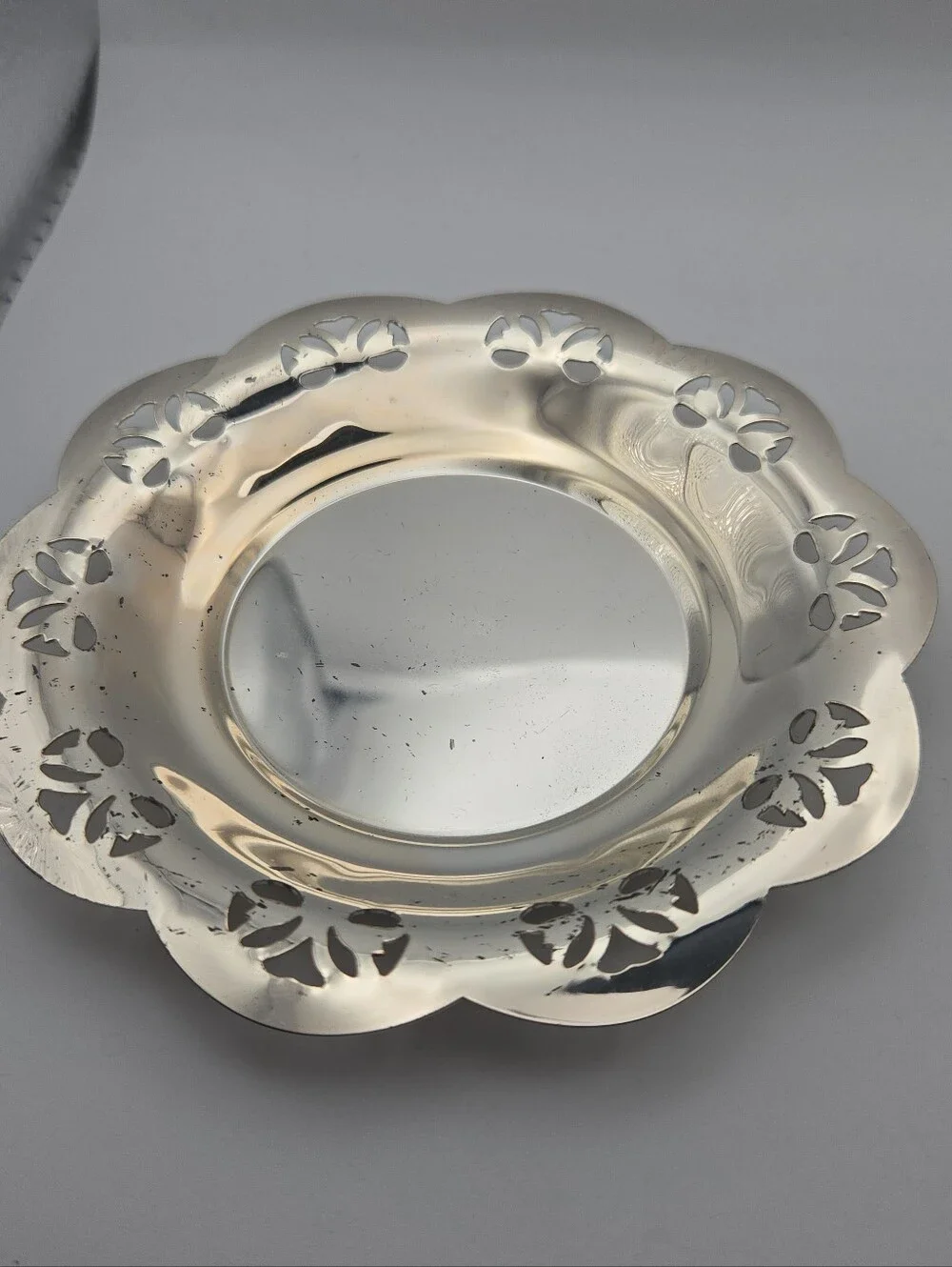 Vintage Silverplate Coasters Set of 2 Pierced Floral Scalloped 4.75